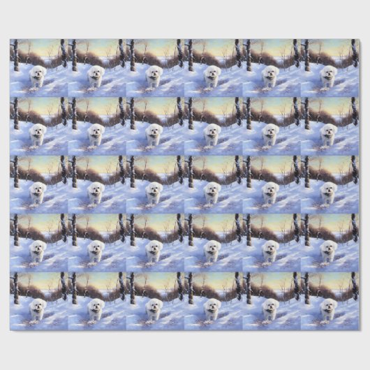 Papier Cadeau Bichon Frise Laisser neiger Noël (Plat)