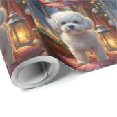 Papier Cadeau Bichon Frise With Christmas Lights Holiday (Coin rond)