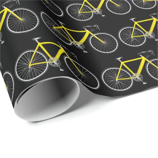 Papier Cadeau bicyclette jaune sur papier d'emballage noir (Coin rond)