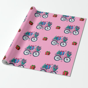 Papier Cadeau Bicyclettes de Noël Vacances Pink Bleu Cadeau