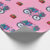 Papier Cadeau Bicyclettes de Noël Vacances Pink Bleu Cadeau (Coin)