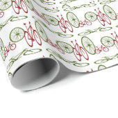 Papier Cadeau Bicyclettes rouges et vertes pour un thème de Noël (Coin rond)