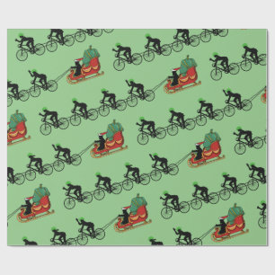 Papier Cadeau Bicyclettes tirant Père Noël traîneau