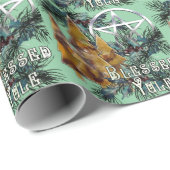 Papier Cadeau Bienheureux Yule Argent Pentacle Holly et Pine (Coin rond)