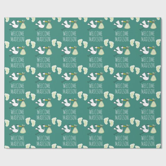 Papier Cadeau Bienvenue bébé | Bouche verte et empreinte (Plat)