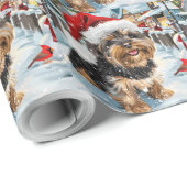 Papier Cadeau Biewer Terrier Chien Winter Wonderland Noël Joie (Coin rond)