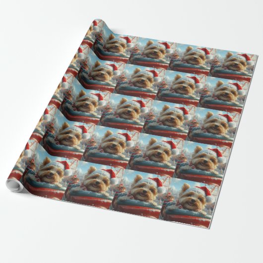 Papier Cadeau Biewer Terrier Dog Roller Coaster Noël  (Déroulé)