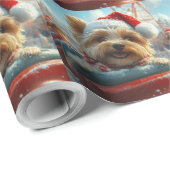 Papier Cadeau Biewer Terrier Dog Roller Coaster Noël  (Coin rond)