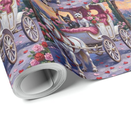 Papier Cadeau Biewer Terrier Dog Valentine's Day (Coin rond)