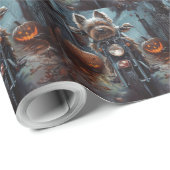 Papier Cadeau Biewer Terrier équitation Moto Halloween Effrayer (Coin rond)