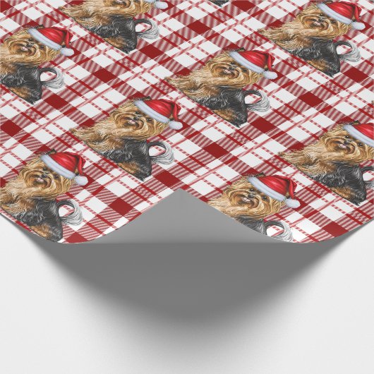 Papier Cadeau Biewer Terrier et Red Holiday Plaid Christmas (Coin)