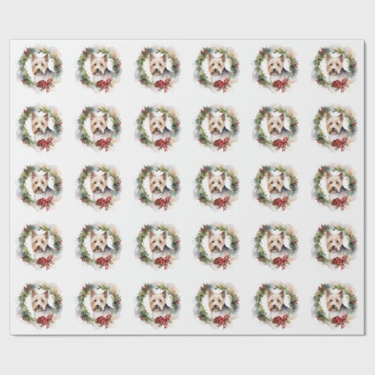 Papier Cadeau Biewer Terrier Noël Wreath Festive Pup (Plat)