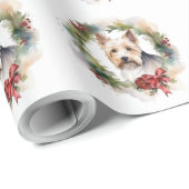 Papier Cadeau Biewer Terrier Noël Wreath Festive Pup (Coin rond)