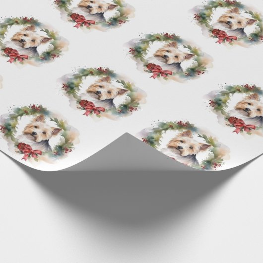 Papier Cadeau Biewer Terrier Noël Wreath Festive Pup (Coin)