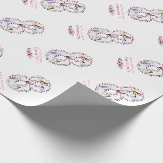 Papier Cadeau Big 8th Birthday Girl Photo Collage Fleur rose (Coin)