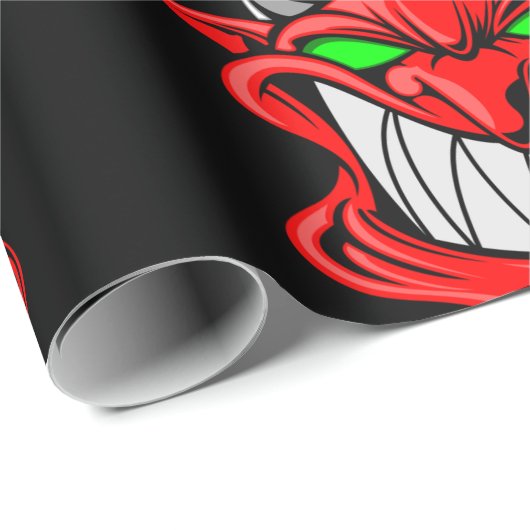 Papier Cadeau Big Red Devil sur Black (Coin rond)