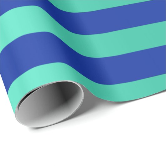 Papier Cadeau Big Stripes Lines Indigo Cobalt Blue Water Aqua (Coin rond)