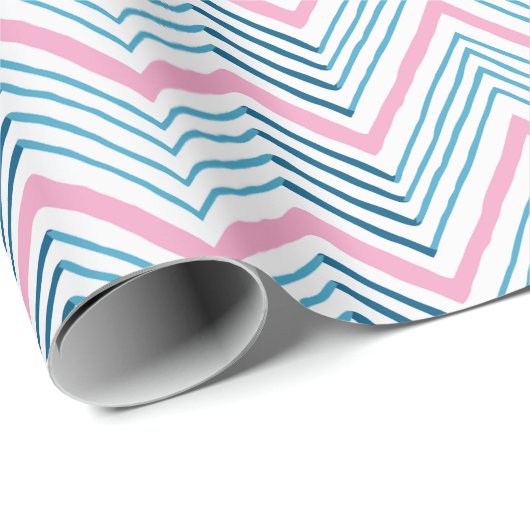 Papier Cadeau Big Zag Chevron in Pink and Deep Aqua (Coin rond)