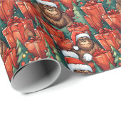 Papier Cadeau Bigfoot en chapeaux de Noël dans les bois Noël (Coin rond)