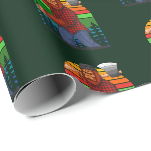 Papier Cadeau Bigfoot Lumberjack Avec Ax Sasquatatch Forester Fu (Coin rond)