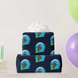 Papier Cadeau Bigfoot Surfant sur les Vagues Amusement Sasquatch