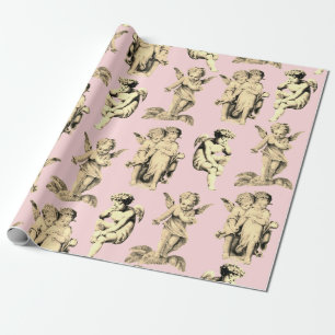 Papier Cadeau Bignon blanc beige Vintage sur rose
