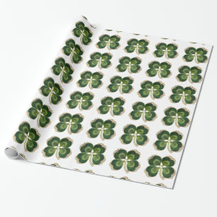 Papier Cadeau Bijou Shamrock Gold Saint Patrick avec perles