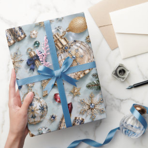 Papier Cadeau Bijoux de Noël Parisiens Bleu Glacé