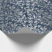 Papier Cadeau Bijoux Ornament Royal Damask Blue Navy Argent (Coin)