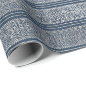 Papier Cadeau Bijoux ornement celtique rayures bleu marine Argen (Coin rond)