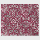 Papier Cadeau Bijoux Royal Damask Floral Maroon Bourgogne Argent (Plat)