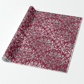 Papier Cadeau Bijoux Royal Damask Floral Maroon Bourgogne Argent (Déroulé)
