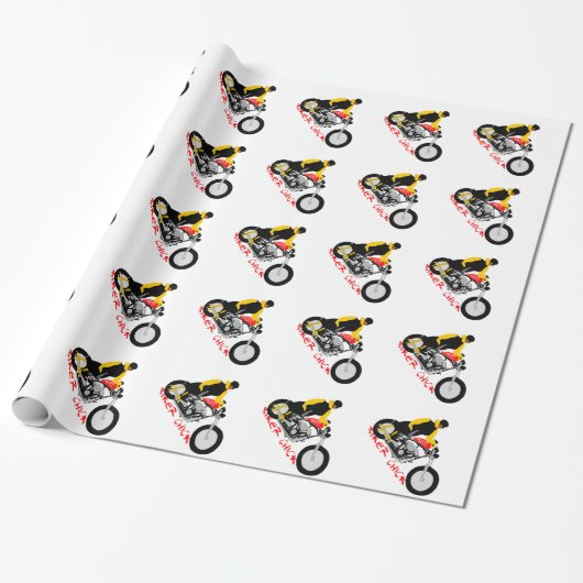 Papier Cadeau BIKER CHICK assise sur sa moto (Déroulé)