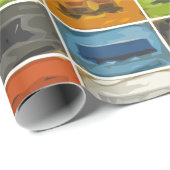 Papier Cadeau Billet à bord : Les Trains (Coin rond)