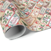 Papier Cadeau Billet Timbre vintage joli Noël (Coin rond)