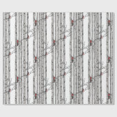 Papier Cadeau Birch Trees modernes et Red Cardinal Birds (Plat)