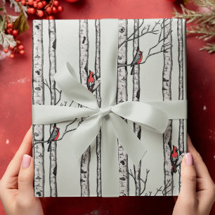 Papier Cadeau Birch Trees modernes et Red Cardinal Birds