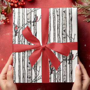 Papier Cadeau Birch Trees modernes et Red Cardinal Birds