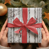 Papier Cadeau Birch Trees modernes et Red Cardinal Birds