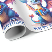 Papier Cadeau Birthday Dragon Add Name & Age (Coin rond)