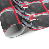 Papier Cadeau Bison américain à Santa Hat    (Coin rond)