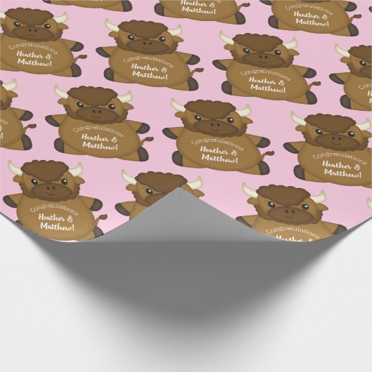 Papier Cadeau Bison Baby shower Buffalo rose (Coin)