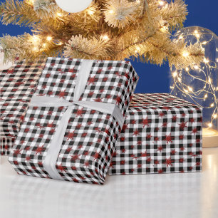 Papier Cadeau Bison blanc noir Plaid Parties scintillant rouge S