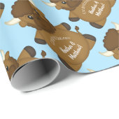 Papier Cadeau Bison Buffalo Baby shower Bleu (Coin rond)
