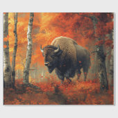 Papier Cadeau Bison dans l'artisanat boisé d'automne (Plat)
