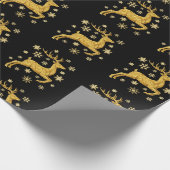 Papier Cadeau Black And Gold Faux Foil Reindeer and Snowflakes (Coin)