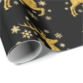 Papier Cadeau Black And Gold Faux Foil Reindeer and Snowflakes (Coin rond)