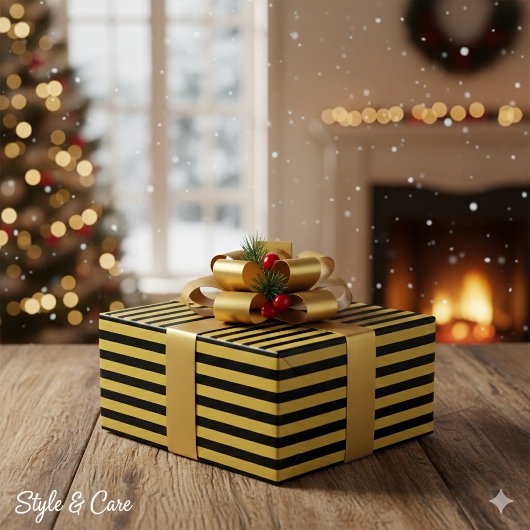 Papier Cadeau Black And Metallic Gold Stripe Pattern Premium