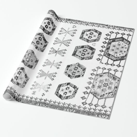 Papier Cadeau Black and White Aztec Shape Pattern (Déroulé)