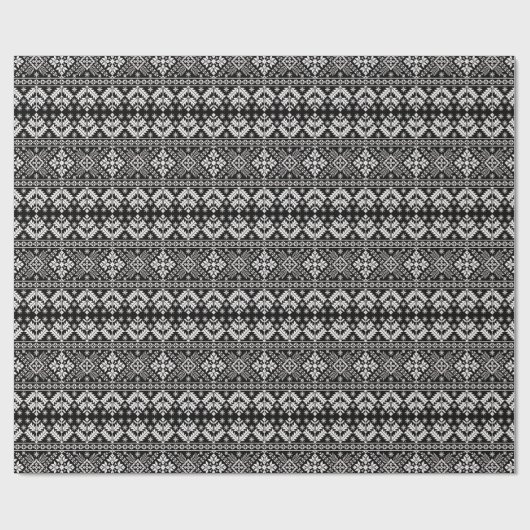 Papier Cadeau Black and White Christmas Fair Isle Motif (Plat)